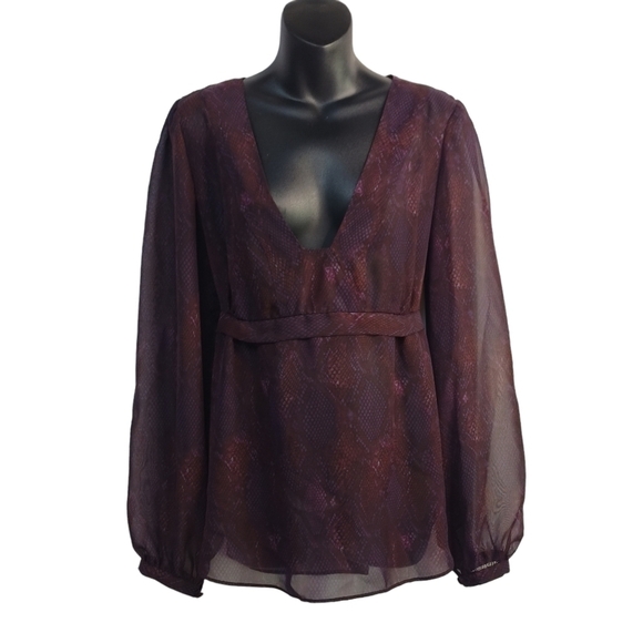 Daisy Fuentes Women's Snakeskin Print Long Sleeve Tie Back Top Blouse Sz L NWT - Picture 1 of 9